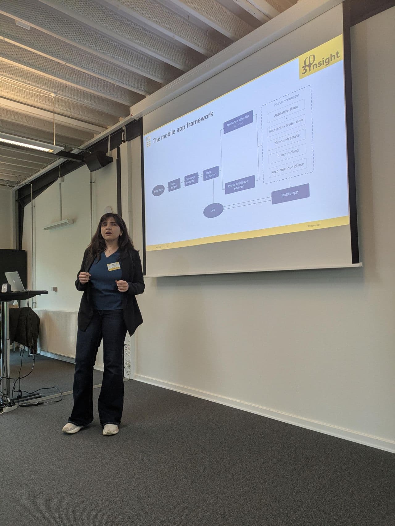 Zahra Tajalli presenting a system diagram on screen